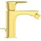 Bidetarmatur in gebürstetem Gold mit Auslauf und Ablassgarnitur von Ideal Standard. Klare, moderne Formensprache.
